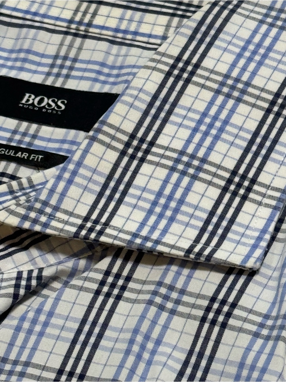 BOSS Hugo Boss Blue & Black Plaid Button-Up Shirt 16.5